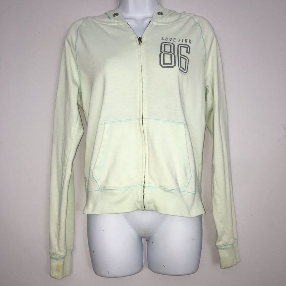 PINK Victoria's Secret Tops - PINK Victorias Secret Womens S Mint Green Gray Zip Up Long Sleeve Hoodie READ